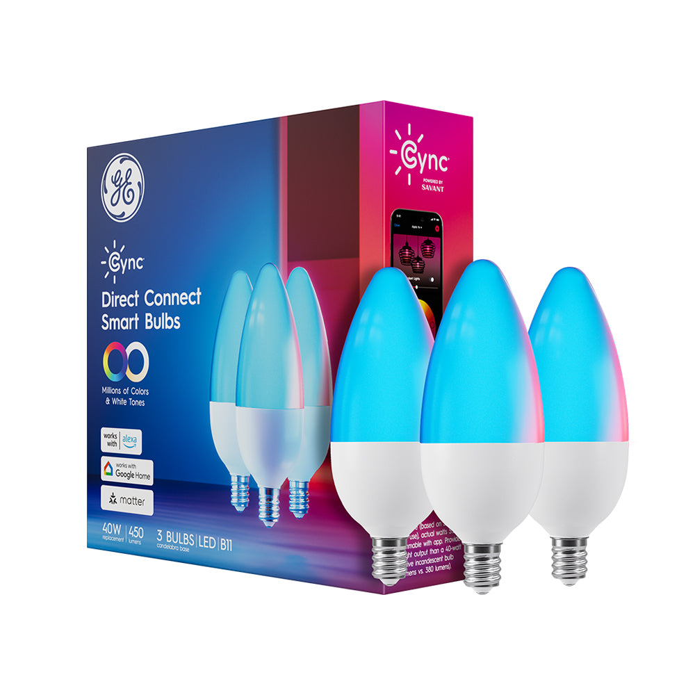 GE Cync Full Color Decorative Candle Smart Light, Candelabra Base (3 Pack)